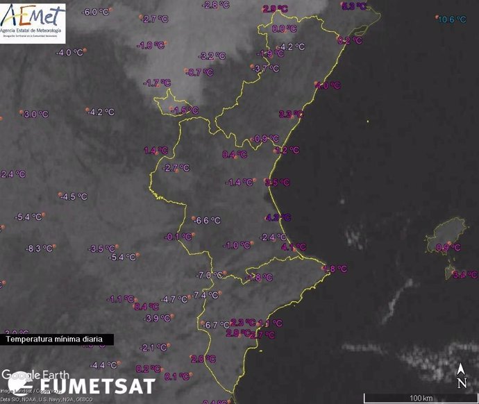 Temperaturas mínimas en la madrugada del domingo al lunes en la Comunitat