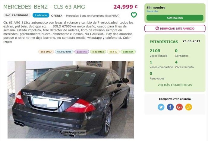 Anuncio de uno de los coches sustraidos