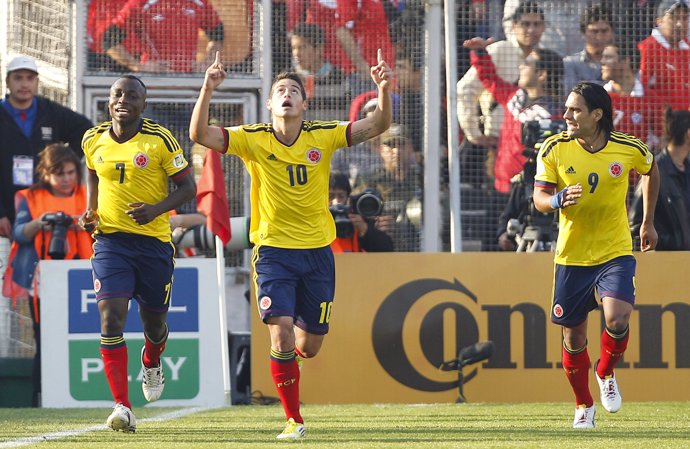 James Rodríguez y Radamel Falcao con la selección de Colombia