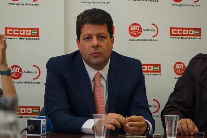 Fabián Picardo, en rueda de prensa en la sede de CCOO Andalucía