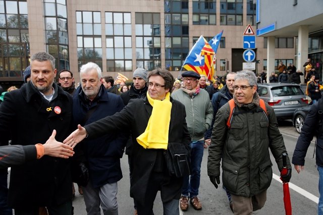 Puigdemont durante la manifestación independentista en Bruselas