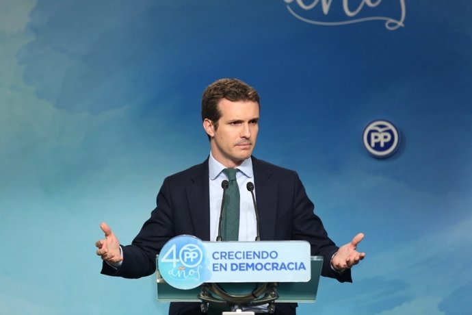 Roda de premsa de Pablo Casado a la seu del PP