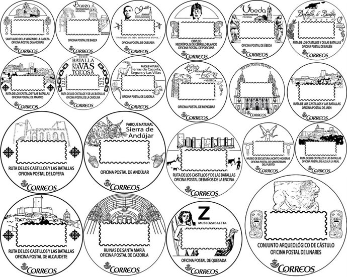 Matasellos turísticos de oficinas de Correos de la provincia de Jaén.