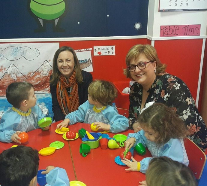 Fernández y Serrano juegan con los niños de La Térmica