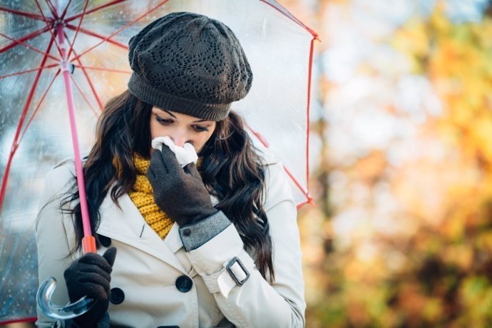 Mujer, gripe, resfriado, frío, mocos