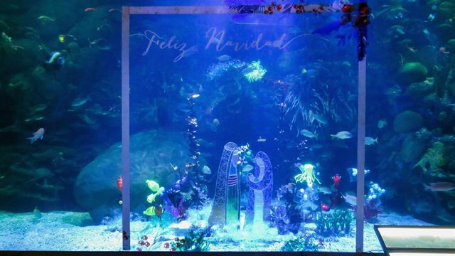 Belén de plástico reciclado en el Oceanogràfic