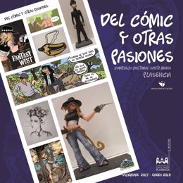 Cartel de la exposición de esculturas sobre cómics en Plasencia