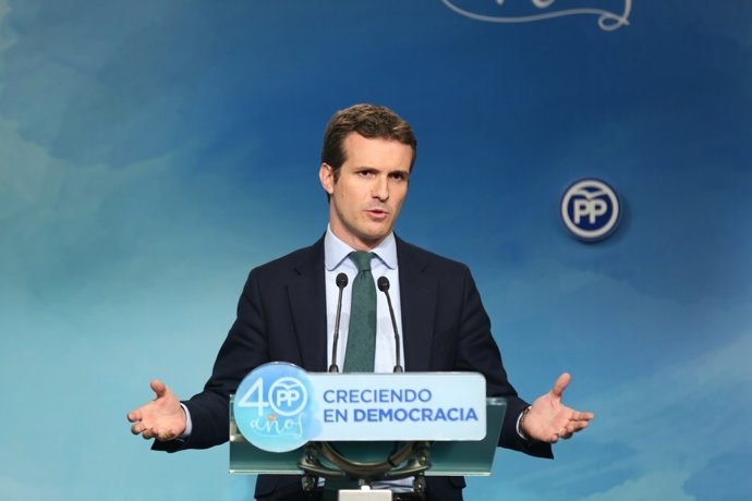 Roda de premsa de Pablo Casado a la seu del PP