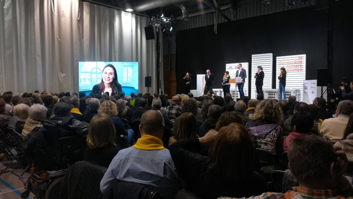 Meritxell Serret intervé a través d'un vídeo en un míting d'ERC