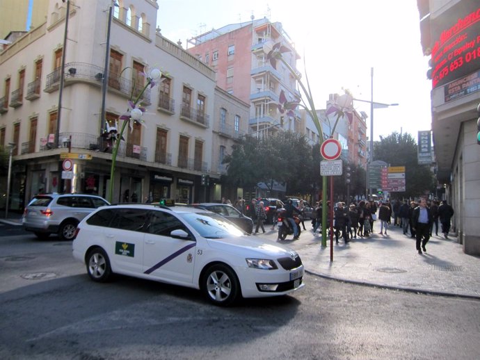 Inicio de la zona peatonal del centro de Jaén desde el paseo la Estación.