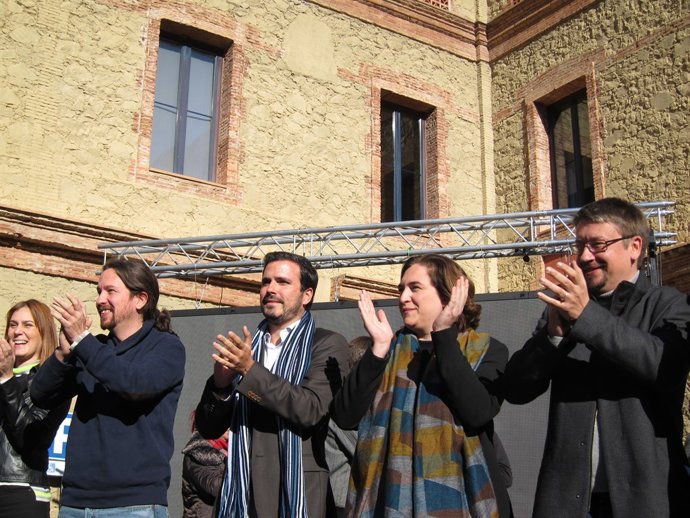 Pablo Iglesias, Alberto Garzón,  Ada Colau i Xavier Domènech