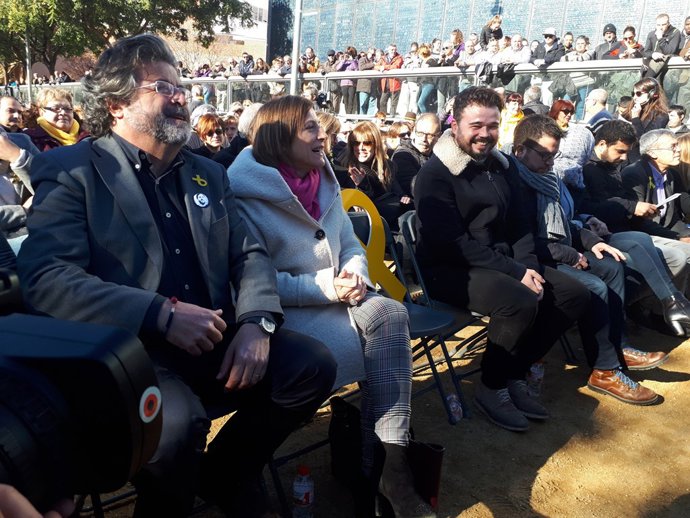 Els candidats d'ERC A.Castellà, C.Forcadell i G.Rufián