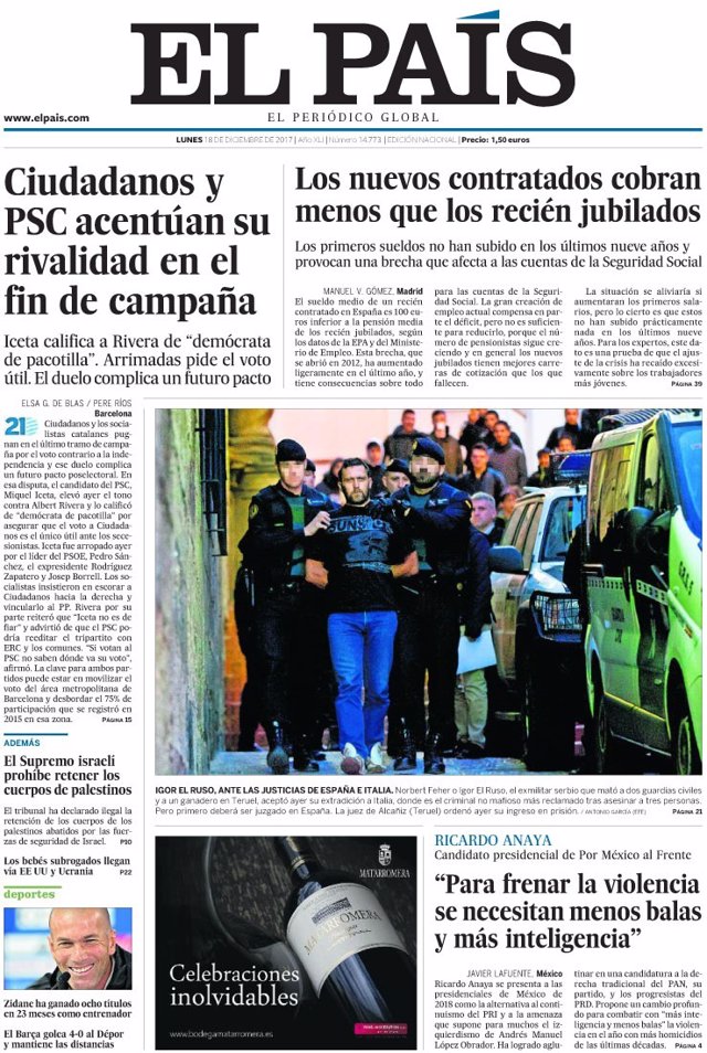 Portada de El País