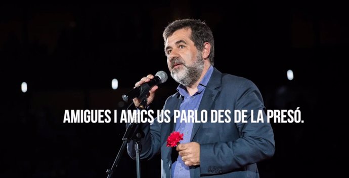 Emisión de un mensaje de Jordi Sànchez desde la cárcel, en un mitin de JuntsxCat