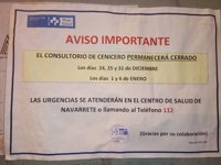 PSOE critica "el cierre del servicio de urgencias del consultorio médico de Cenicero en Navidad"
