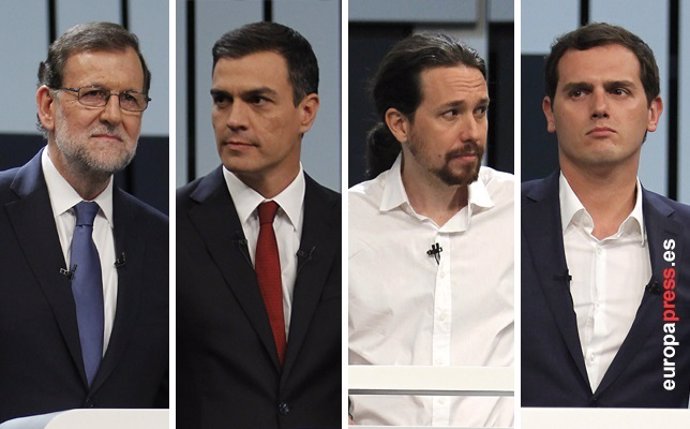 Montaje de los cuatro líderes políticos: Rajoy, Pedro Sánchez, Pablo Iglesias y 