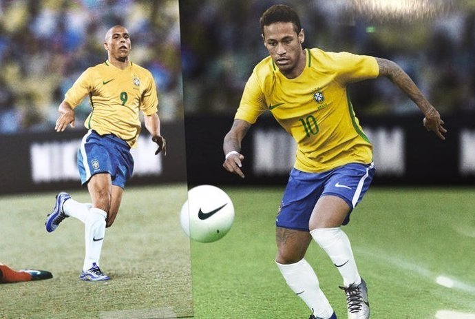 Ronaldo Nazario y Neymar Jr con la camiseta de Brasil