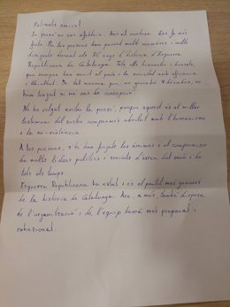 Carta de Oriol Junqueras desde la prisión de Estremera