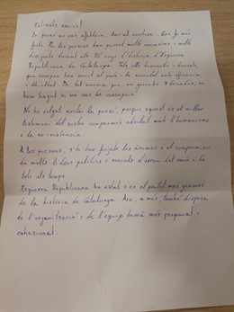 Carta d'Oriol Junqueras des de la presó d'Estremera
