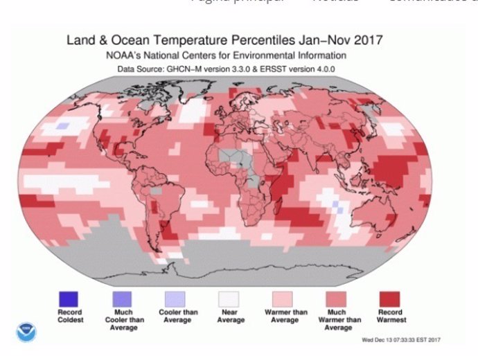 Temperaturas globales en el año 2017 