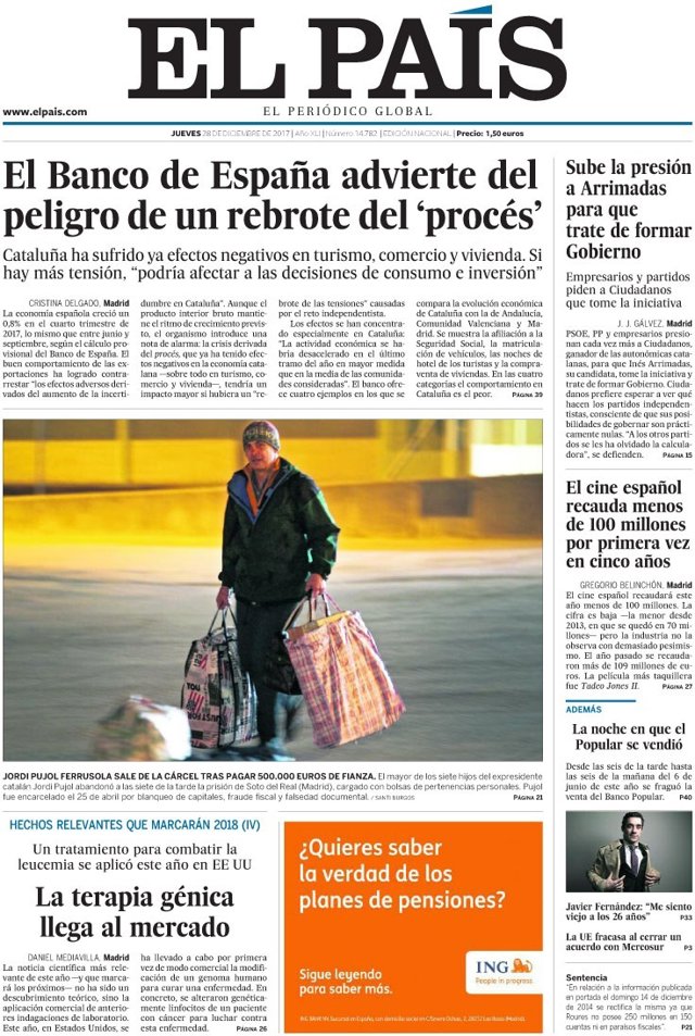 Portada de El País