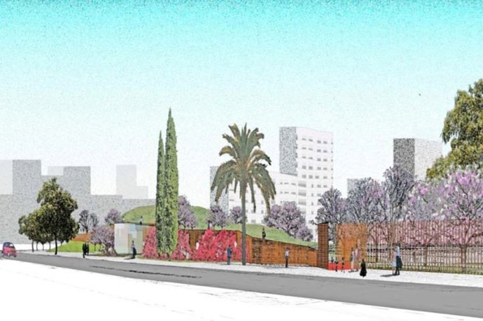 Vista del futuro parque en los antiguos cuarteles de Sant Andreu