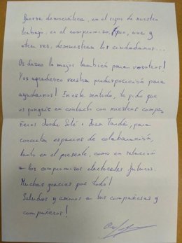 Extracto de la carta enviada por Oriol Junqueras a Ana Pontón
