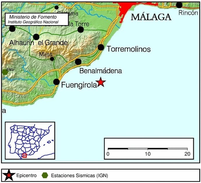 Epicentro del seísmo cercano a Benalmádena