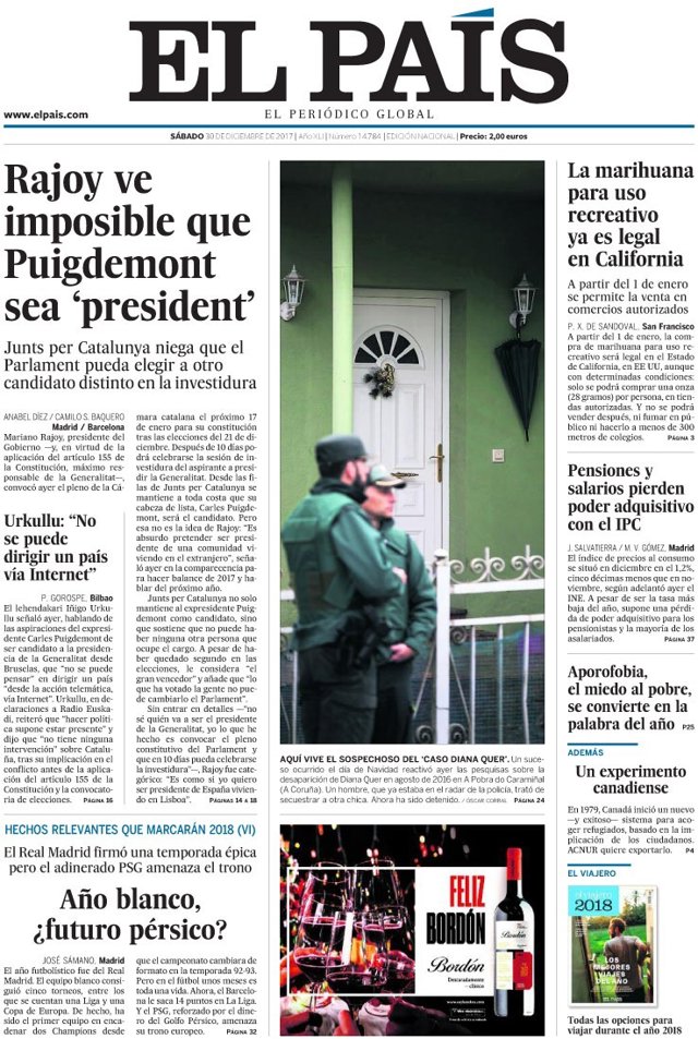 Portada de El País