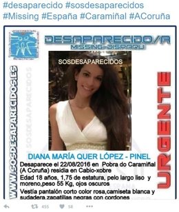 Alerta de la desaparició de Diana María Quer López-Pinel