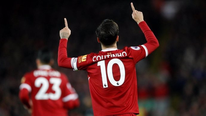 Coutinho celebra un gol con el Liverpool