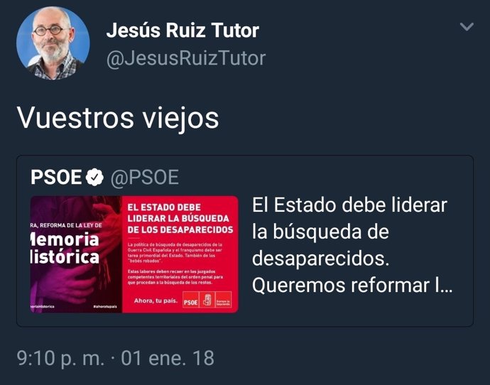 Tuit de Ruiz Tutor sobre Memoria Histórica