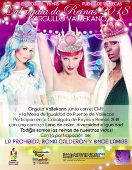 Cartel de la carroza con draq queen de la Cabalgata de Vallecas en Madrid.