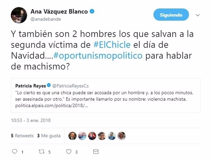 Tuit de Vázquez Blanco a Patricia Reyes