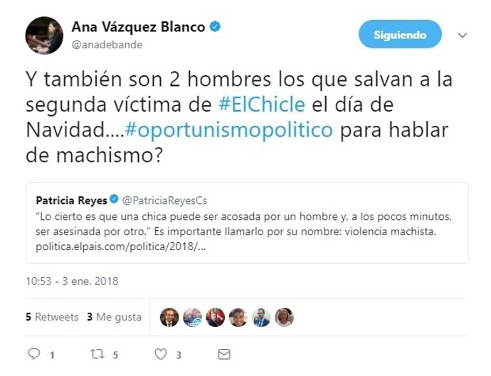 Tuit de Vázquez Blanco a Patricia Reyes