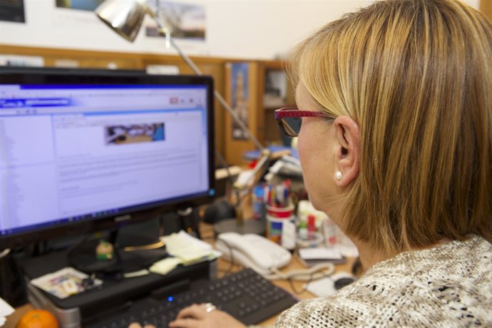 Una treballadora davant un ordinador
