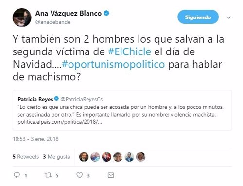 Captura del tuit de Vázquez Blanco contra Patricia Reyes