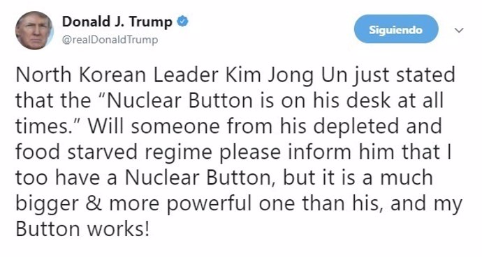 Amenaza de Trump en Twitter conta Kim Jong Un
