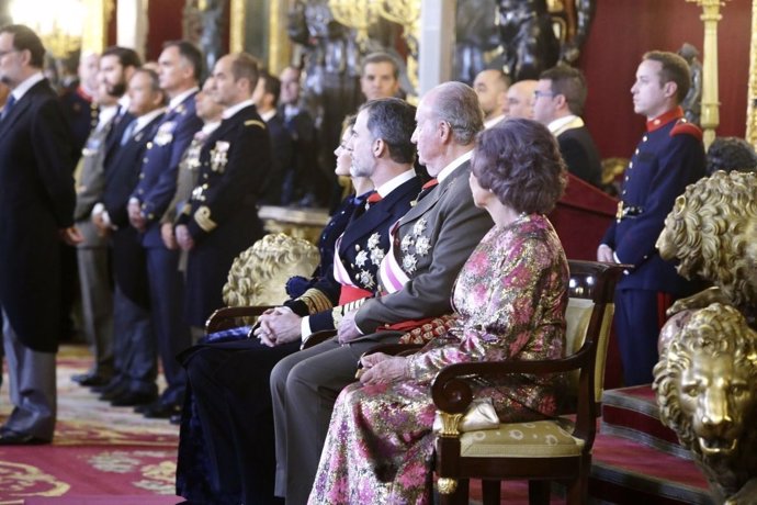 Los reyes y los reyes eméritos en la celebración de la Pascua Militar de 2018