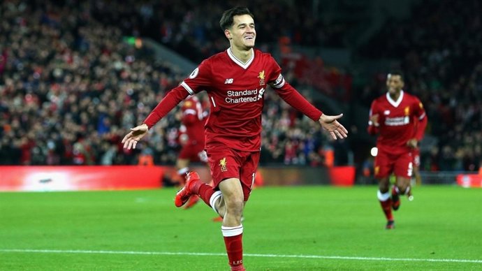 Coutinho celebra un gol con el Liverpool
