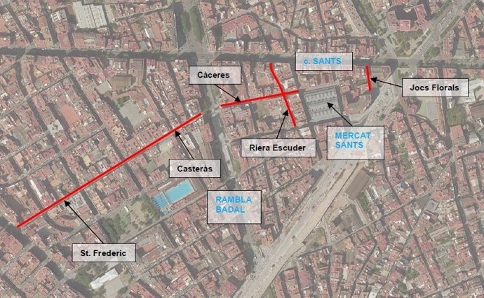 Conversión a plataforma única de cinco calles del distrito Sants-Montjuïc