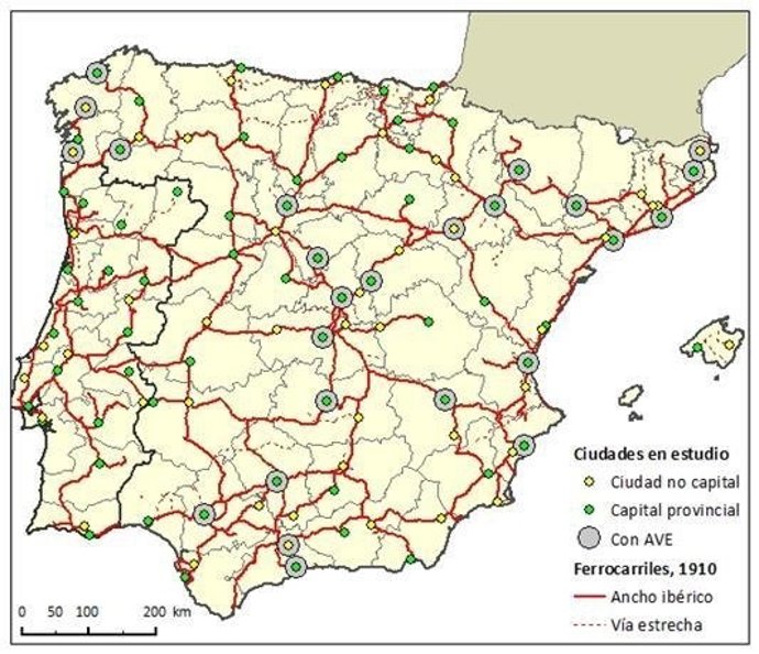 Mapa de la xarxa ferroviària de la península ibèrica