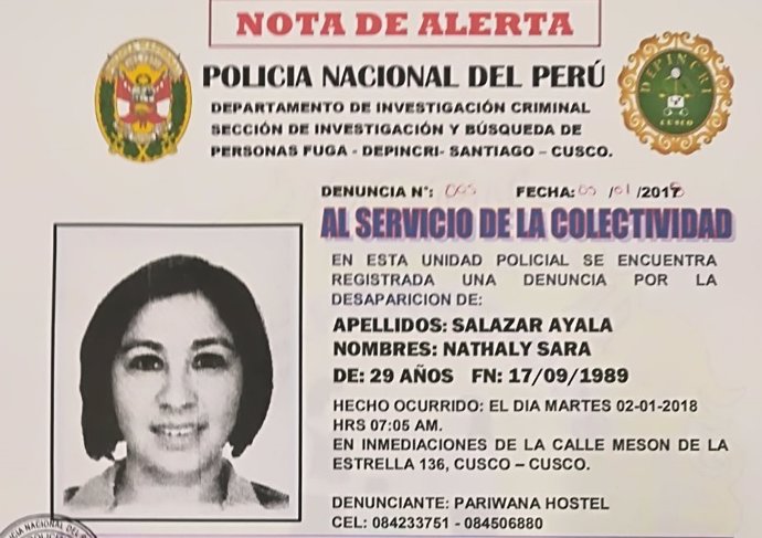 Joven valenciana desaparecida en Perú  