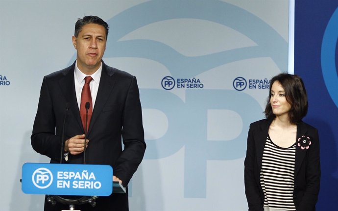 Xavier García Albiol y Andrea Levy en la sede nacional del PP