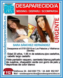 Cartel de búsqueda de la desaparecida de Los Palacios