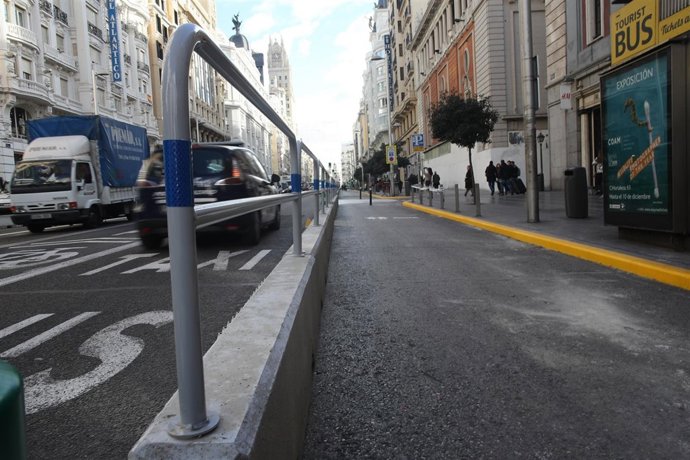 Semipeatonalización y restricción a dos carriles en la calle Gran Vía de Madrid