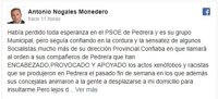 El alcalde de Pedrera (Sevilla) critica la "bajeza moral" del PSOE por pedir su dimisión