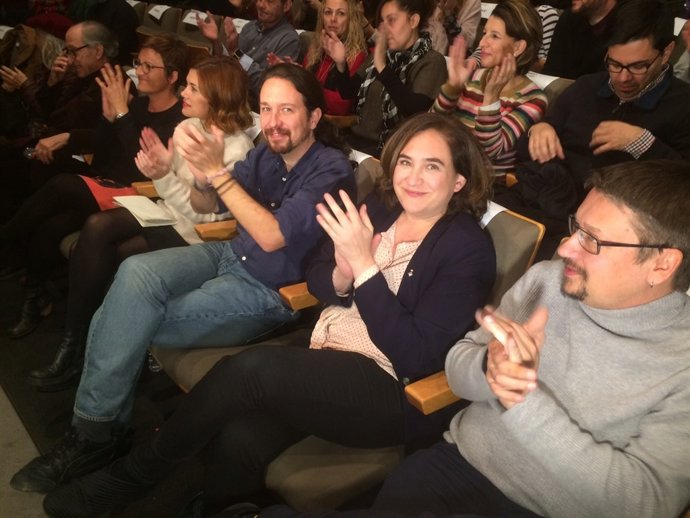 Elisenda Alamany, Pablo Iglesias,  Ada Colau i Xavier Domènech
