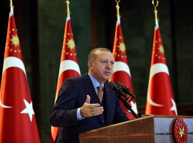El presidente turco Recep Tayyip Erdogan en el Complejo presidencial de Turquía