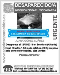 Localizan en buen estado a la anciana con Alzheimer desaparecida en Benidorm